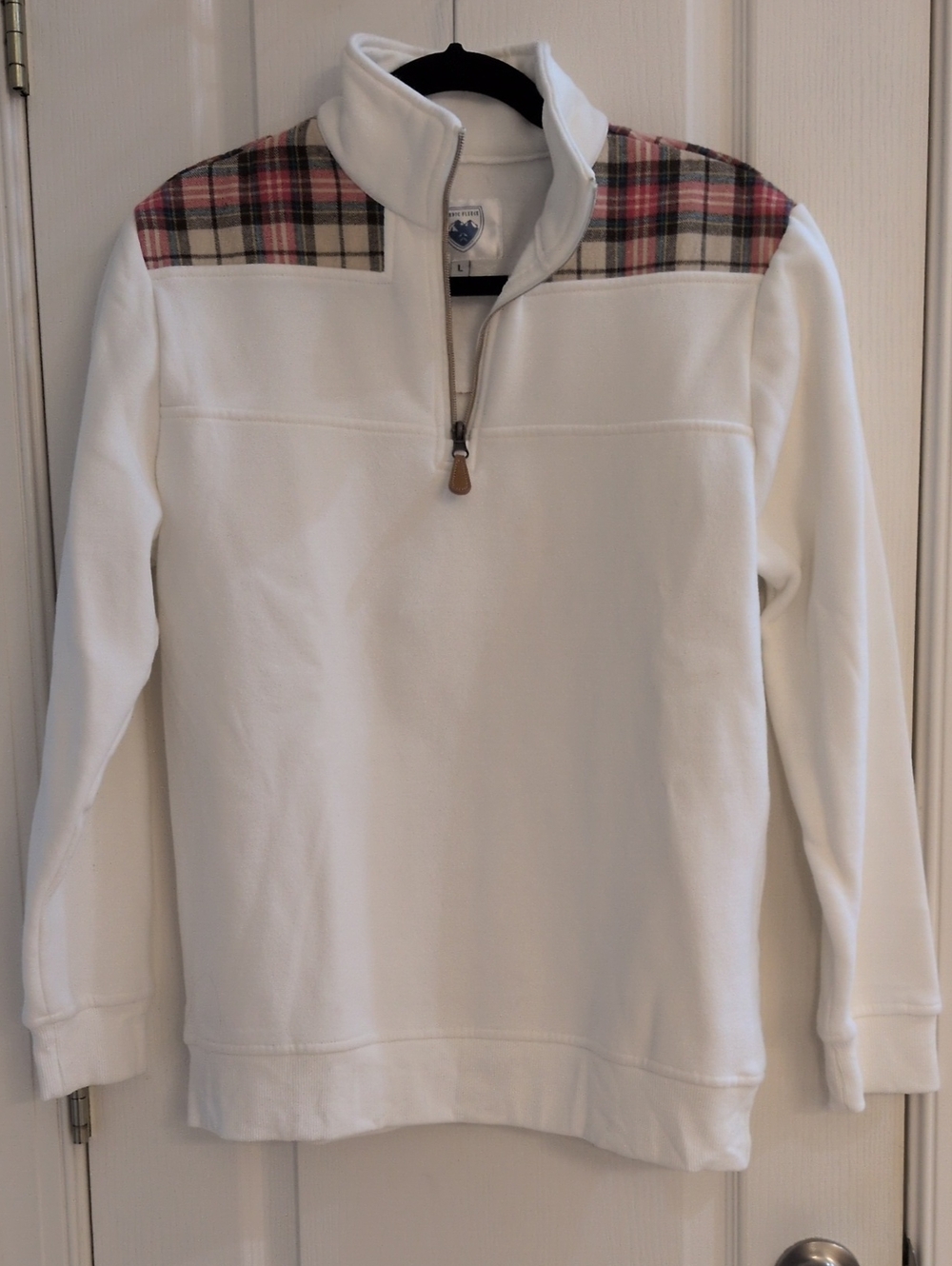 Nordic Fleece - White Quarter-Zip Sweater with Plaid Yoke
